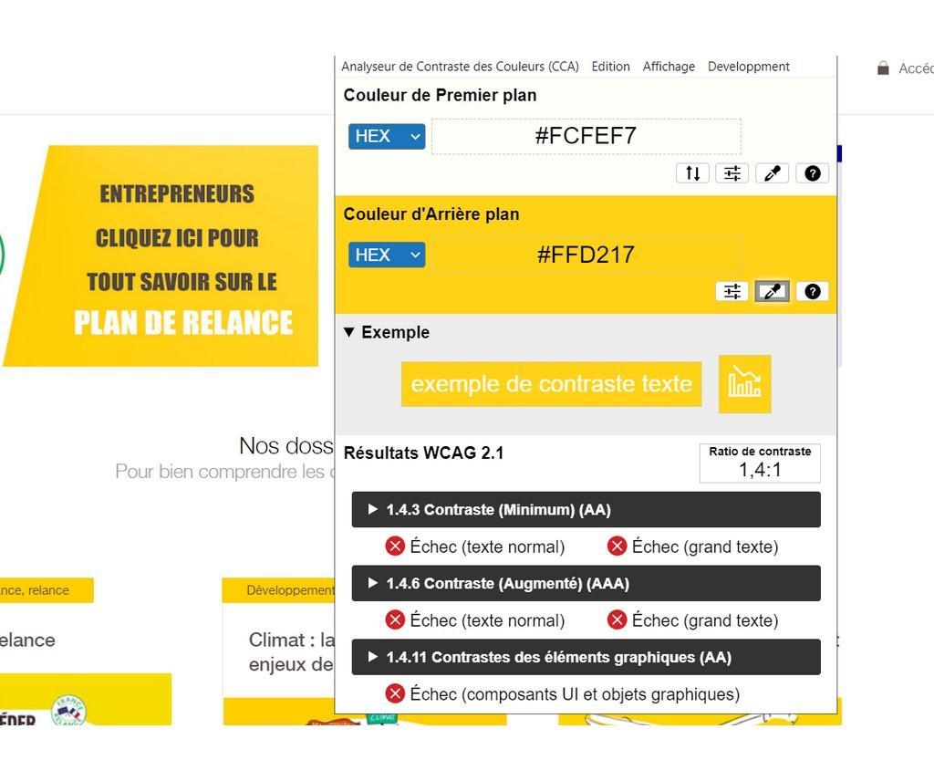 Test de contraste sur le site BPI France