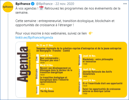 Tweet inaccessible de BPI France  