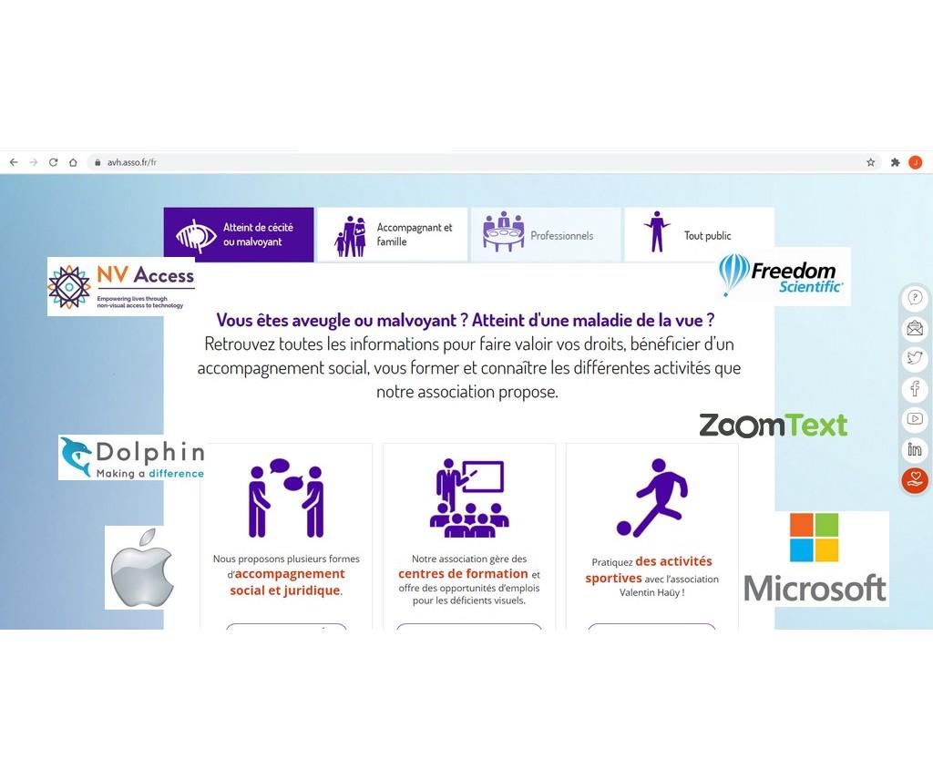Page web de l'AVH avec logo des OS et aides techniques