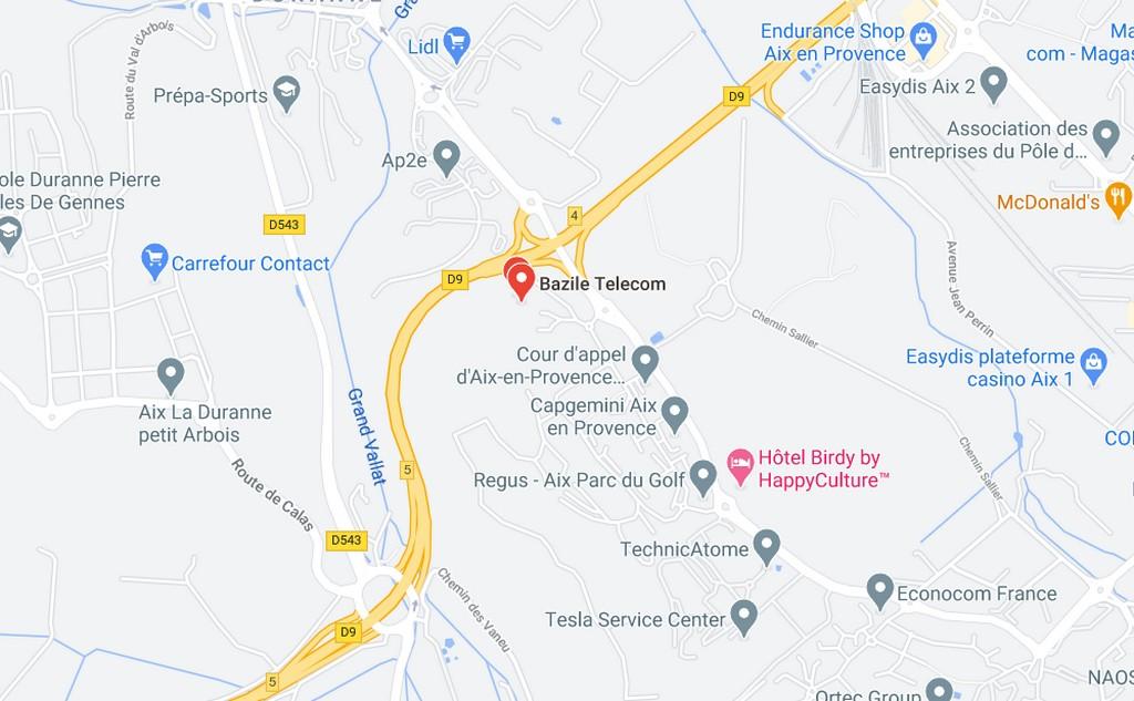 Localisation par carte Google Maps de la société Bazile Telecom