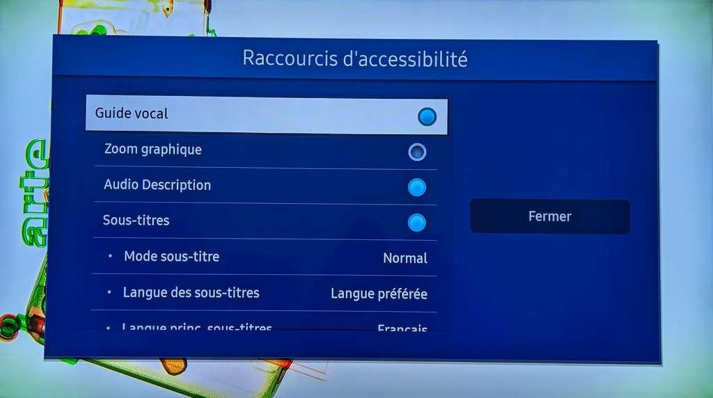 Écran des Raccourcis d'accessibilité